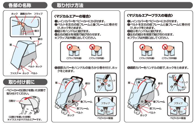 マジカルエアー/マジカルエアープラスのレインカバーの取り付け方を